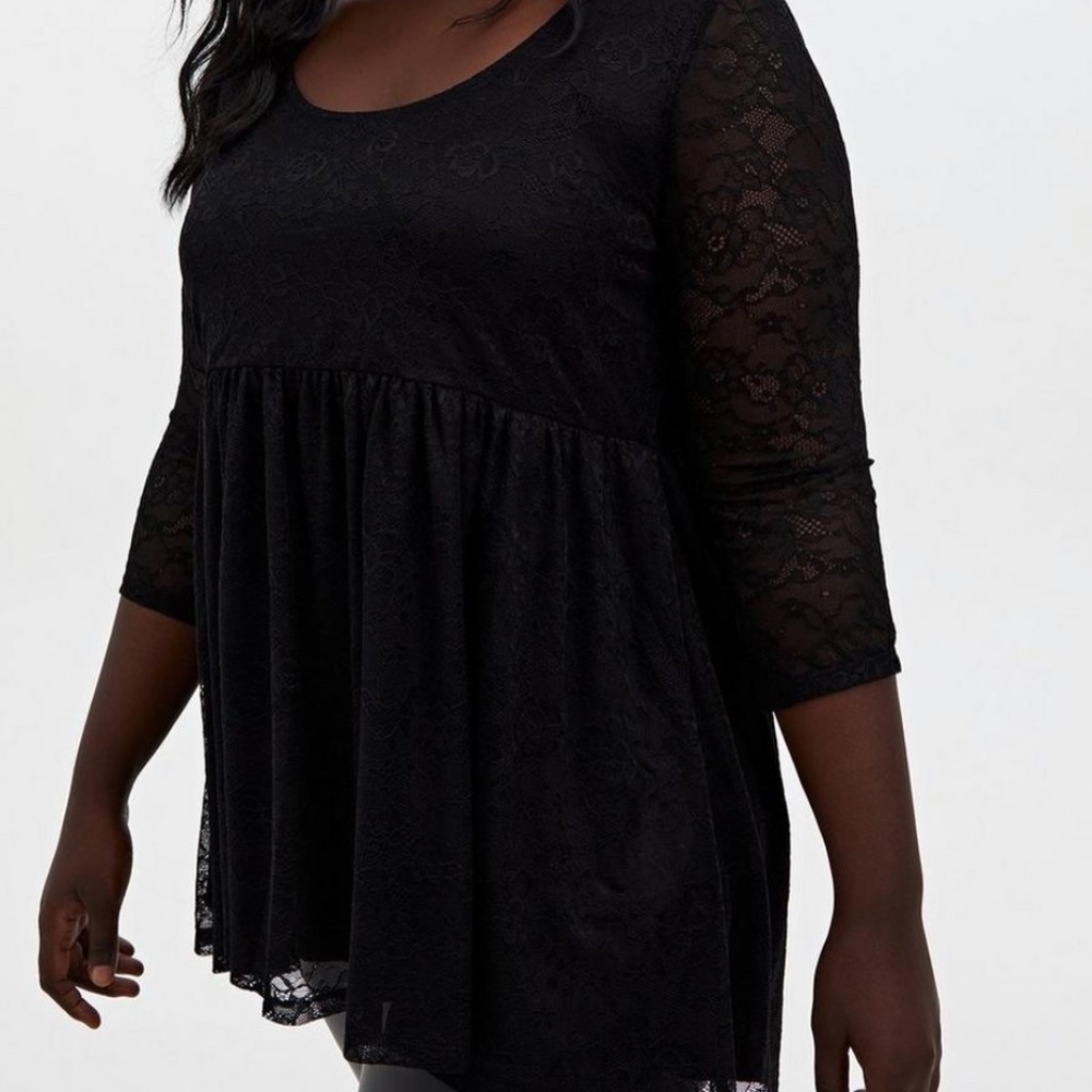 Torrid Black Lace Babydoll Scoop Neck Tunic Blouse